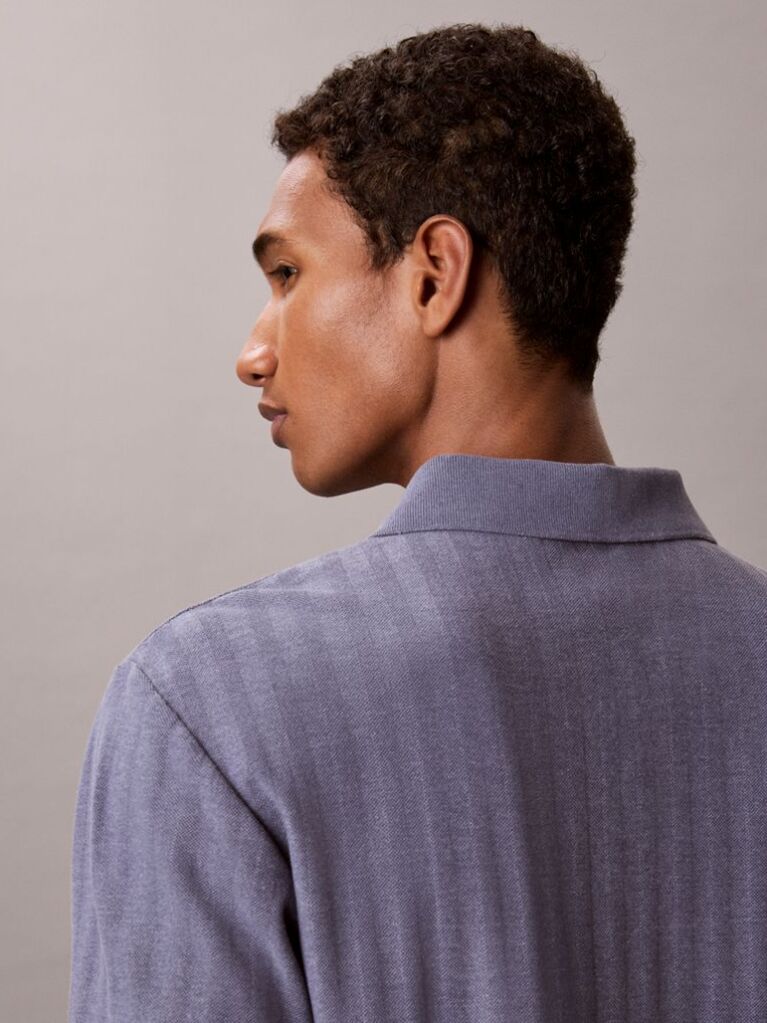 Blue Textured Stripe Polo Shirt  Men