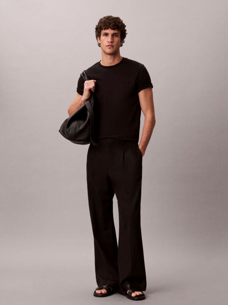 Black Slim Fit Logo Patch Fluid Cotton T-Shirt  Men