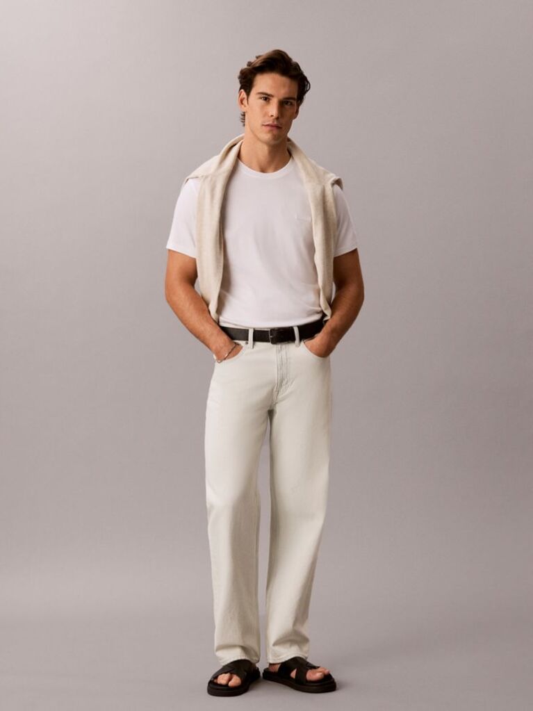 White Slim Fit Logo Patch Fluid Cotton T-Shirt  Men