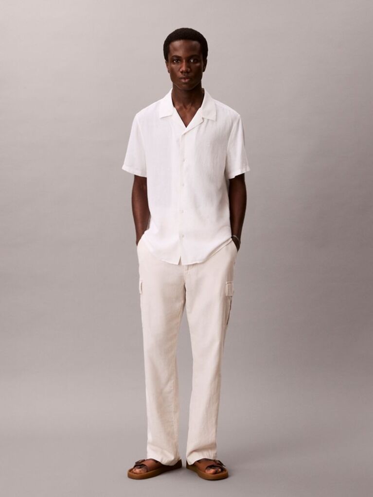 White Relaxed Straight Linen Blend Cargo Pants  Men