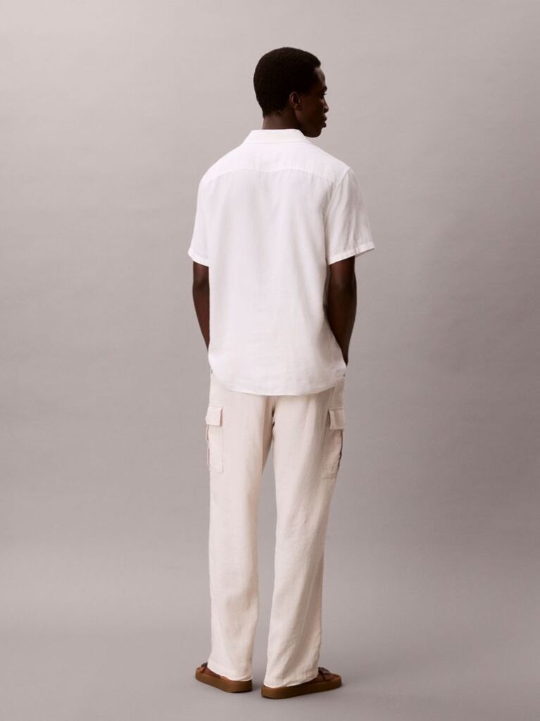 White Relaxed Straight Linen Blend Cargo Pants  Men