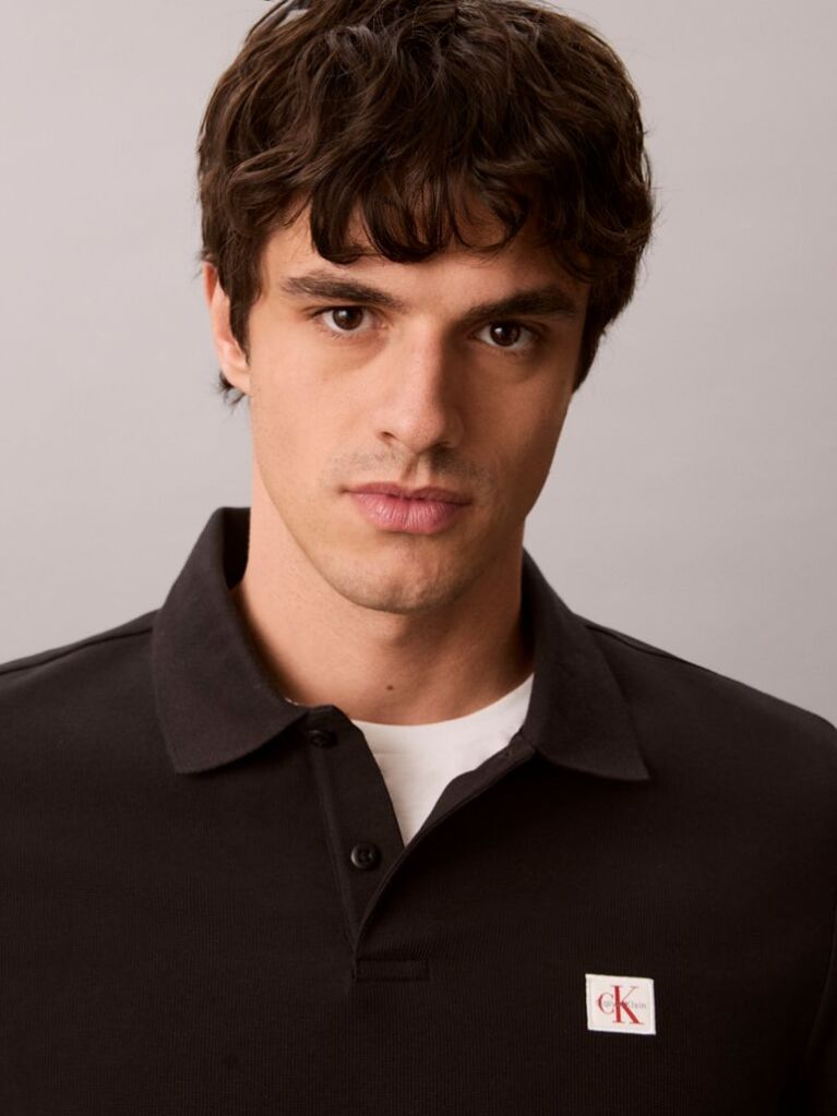 Black Classic Fit Micro Waffle Knit Polo Shirt  Men