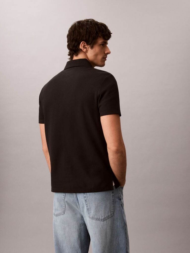 Black Classic Fit Micro Waffle Knit Polo Shirt  Men
