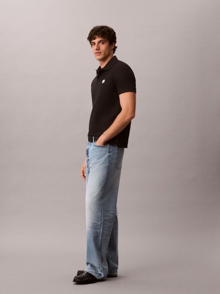 Black Classic Fit Micro Waffle Knit Polo Shirt  Men