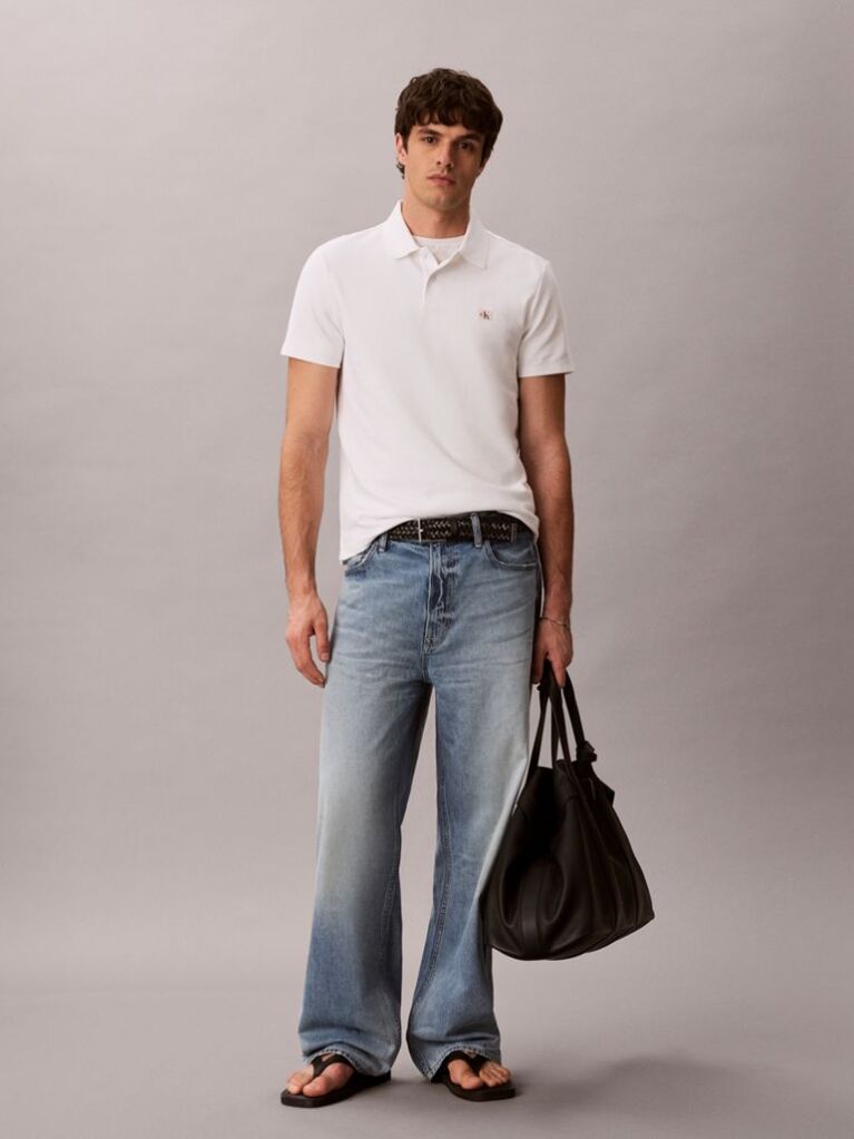 White Classic Fit Micro Waffle Knit Polo Shirt  Men