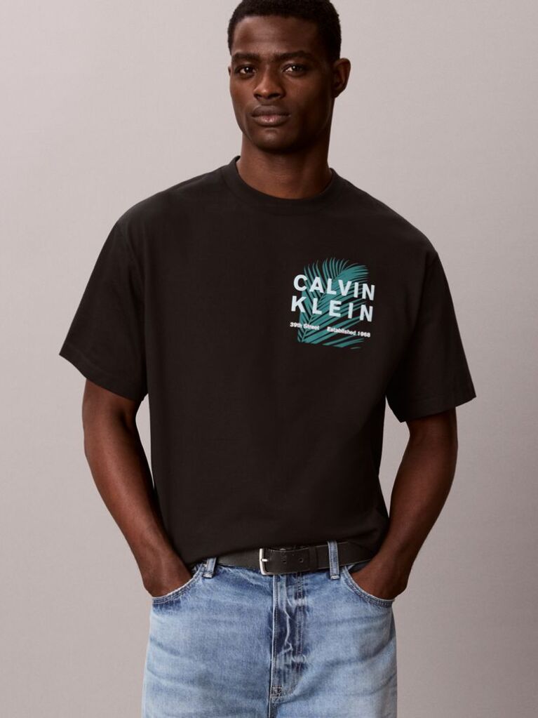 Μαύρο T-Shirt Με Γραφικό Λογότυπο Palm Και Στρογγυλή Λαιμόκοψη  Άνδρας
