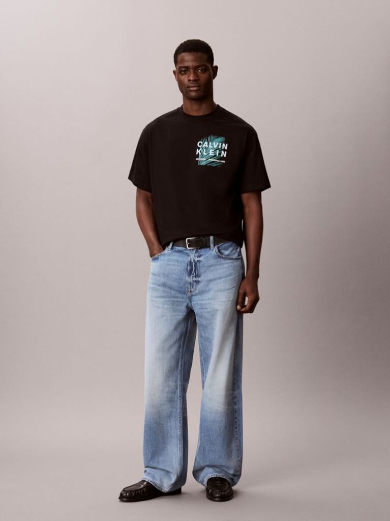 Μαύρο T-Shirt Με Γραφικό Λογότυπο Palm Και Στρογγυλή Λαιμόκοψη  Άνδρας