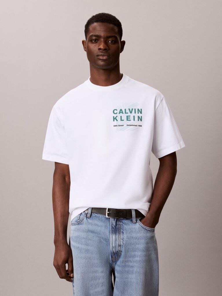 Λευκό T-Shirt Με Γραφικό Λογότυπο Palm Και Στρογγυλή Λαιμόκοψη  Άνδρας