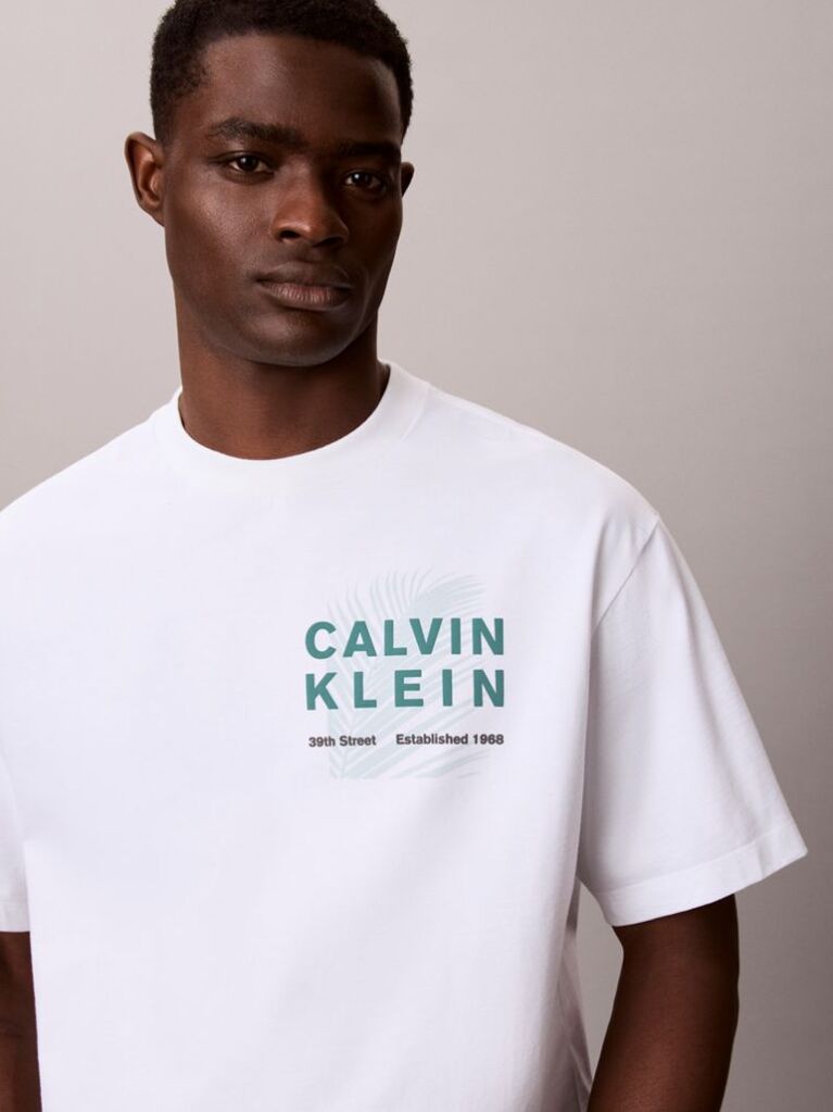Λευκό T-Shirt Με Γραφικό Λογότυπο Palm Και Στρογγυλή Λαιμόκοψη  Άνδρας