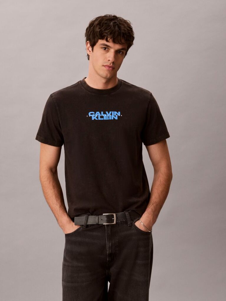 Μαύρο T-Shirt Με Washed Φινίρισμα Και Γραφικό Λογότυπο  Άνδρας