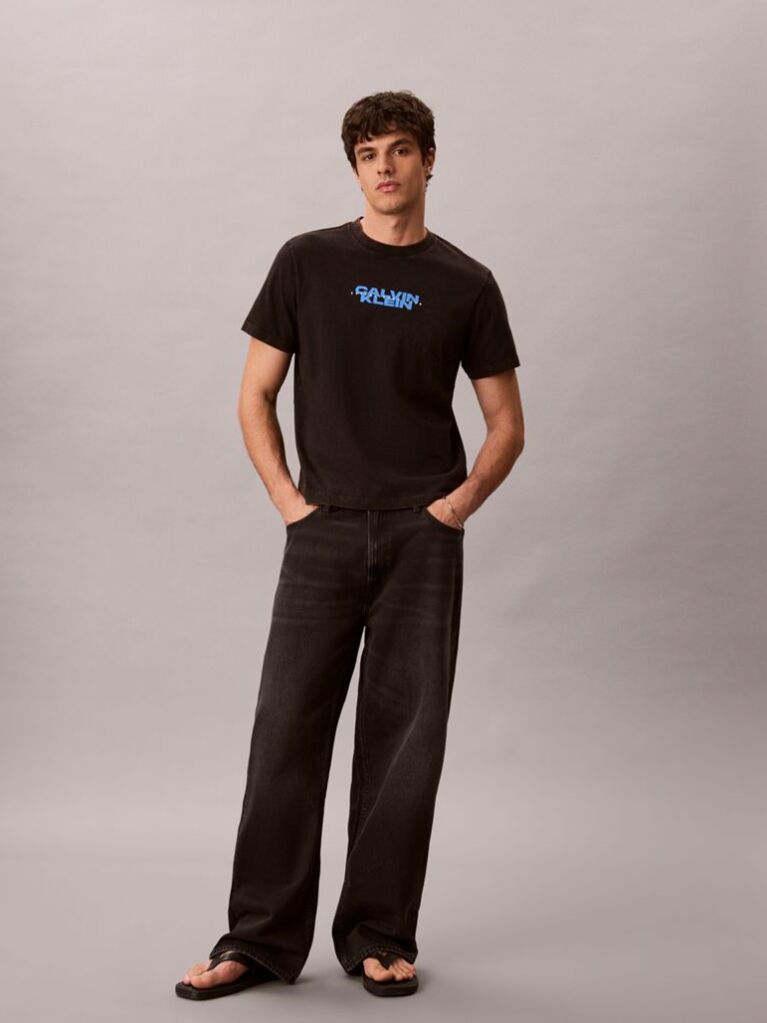 Μαύρο T-Shirt Με Washed Φινίρισμα Και Γραφικό Λογότυπο  Άνδρας