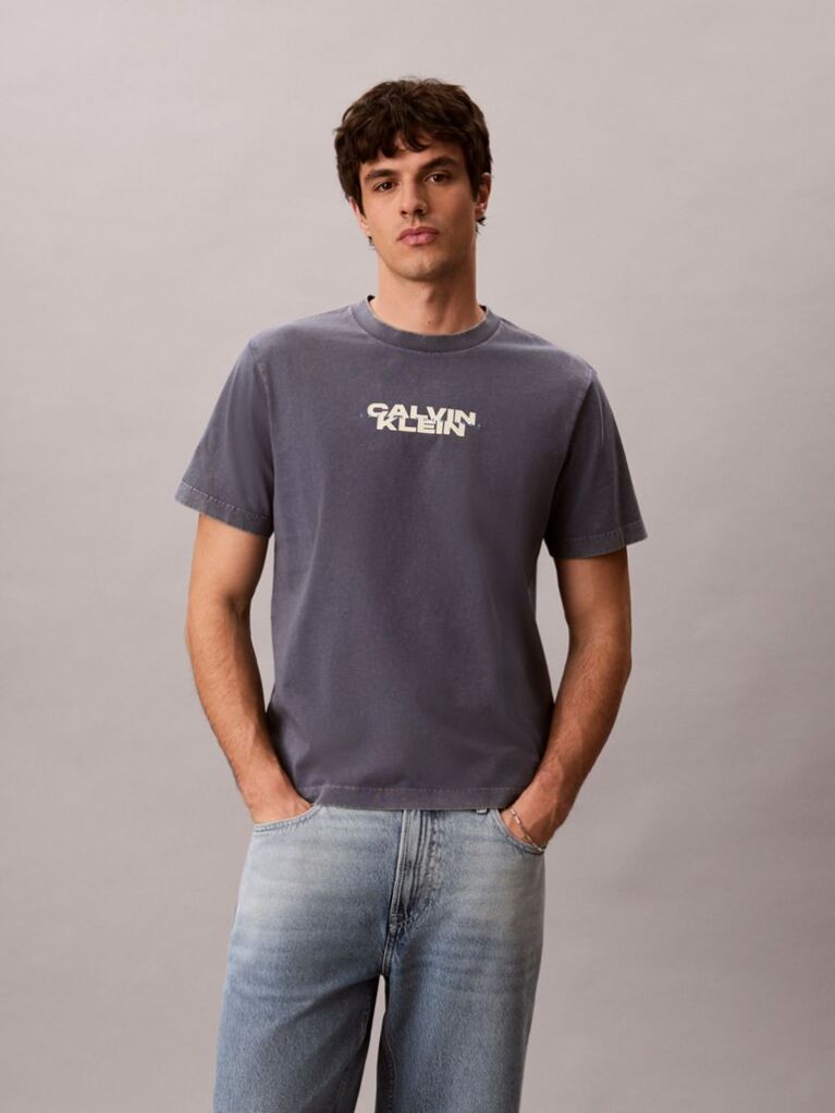 Μπλε T-Shirt Με Washed Φινίρισμα Και Γραφικό Λογότυπο  Άνδρας