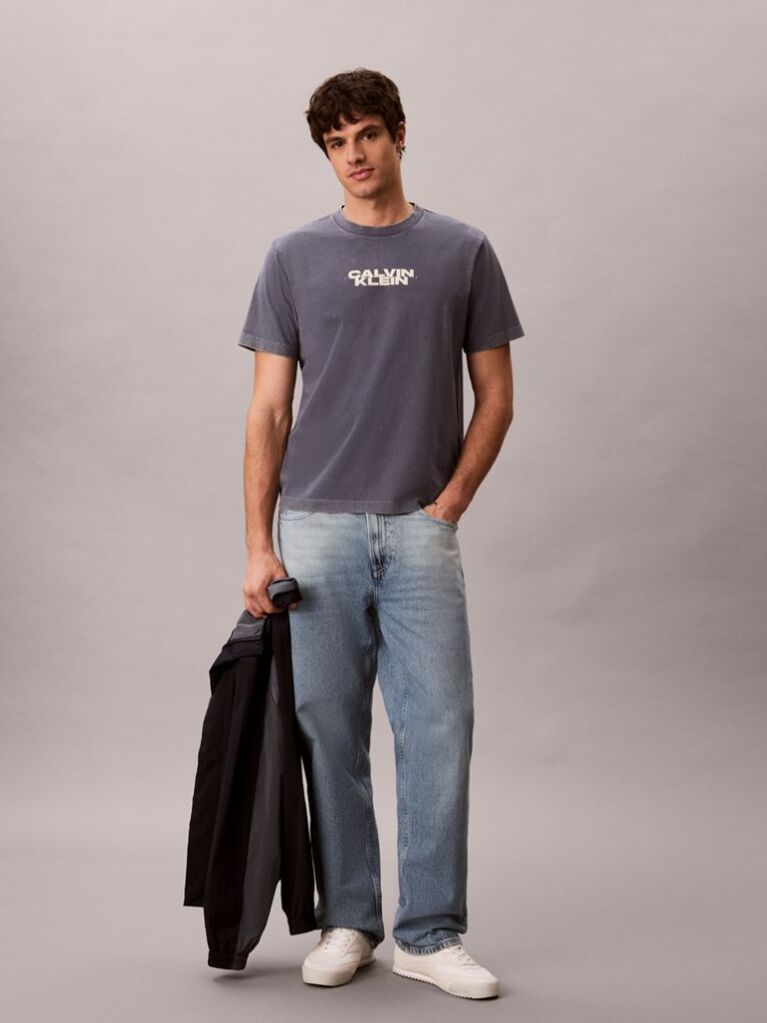 Μπλε T-Shirt Με Washed Φινίρισμα Και Γραφικό Λογότυπο  Άνδρας