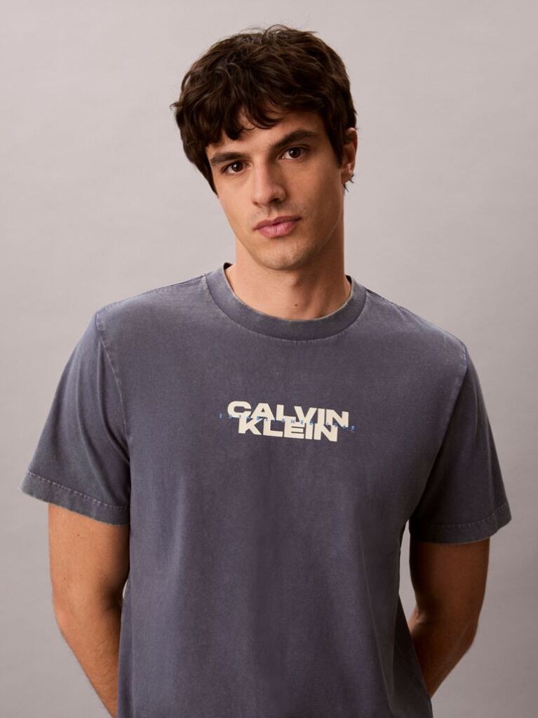 Μπλε T-Shirt Με Washed Φινίρισμα Και Γραφικό Λογότυπο  Άνδρας