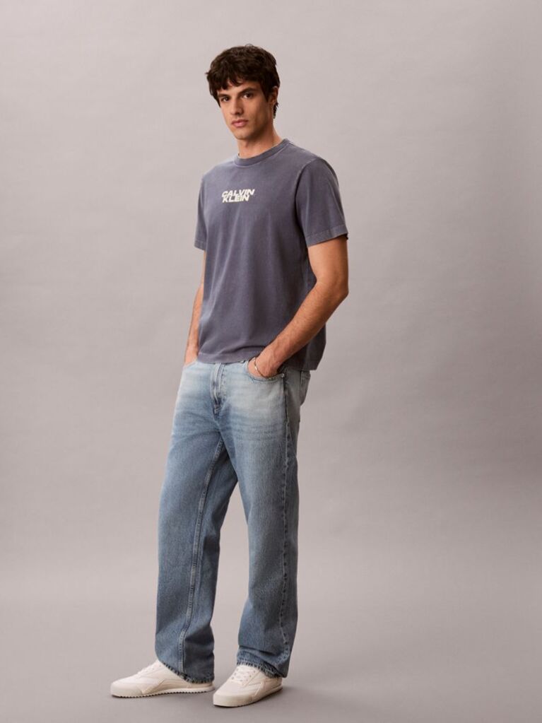 Μπλε T-Shirt Με Washed Φινίρισμα Και Γραφικό Λογότυπο  Άνδρας