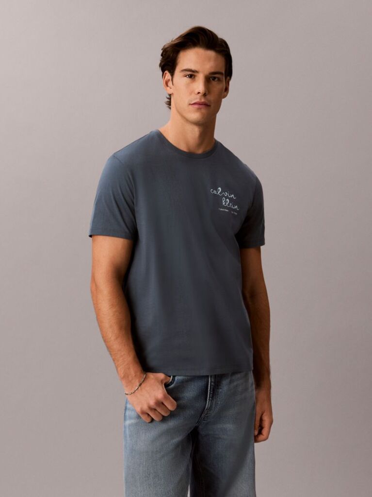 Μπλε T-Shirt Με Γραφικό Λογότυπο Και Στρογγυλή Λαιμόκοψη  Άνδρας