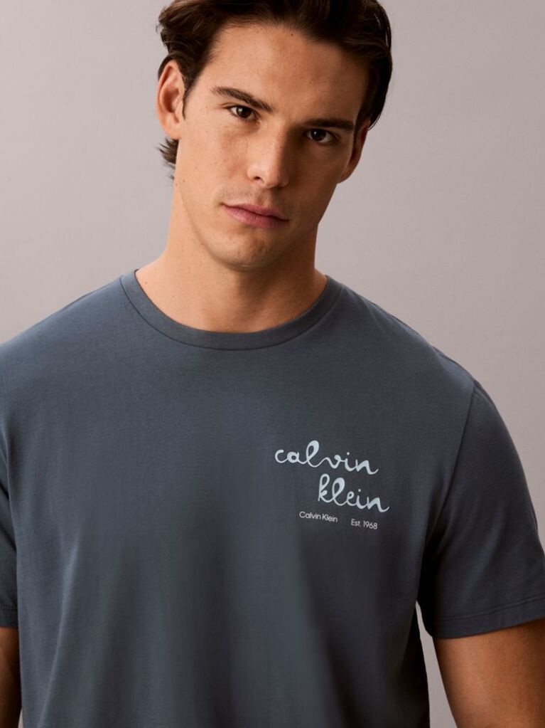 Μπλε T-Shirt Με Γραφικό Λογότυπο Και Στρογγυλή Λαιμόκοψη  Άνδρας