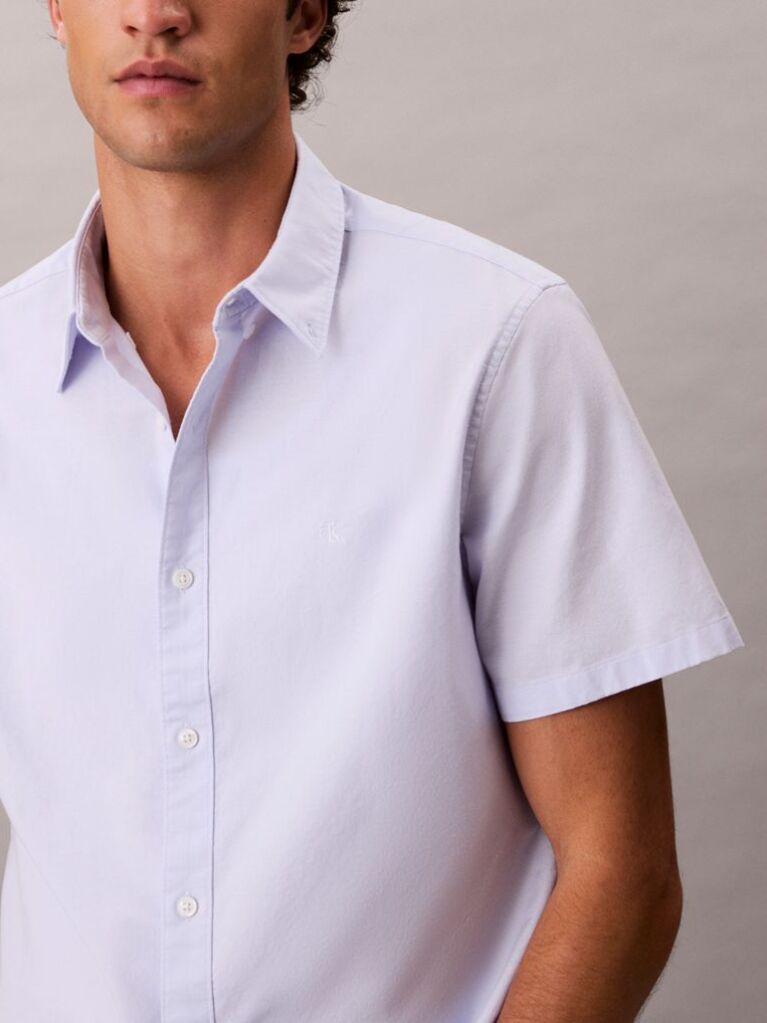 Purple Short Sleeve Oxford Cotton Shirt  Men