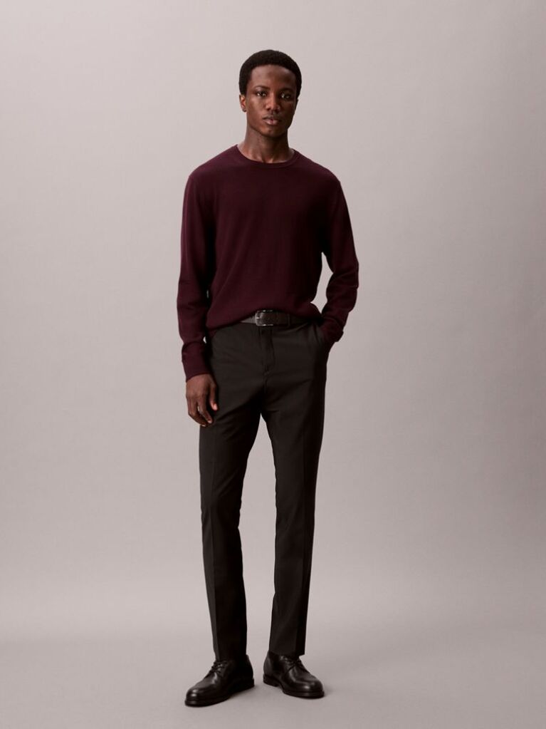 Black Slim Tropical Wool Trousers  Men
