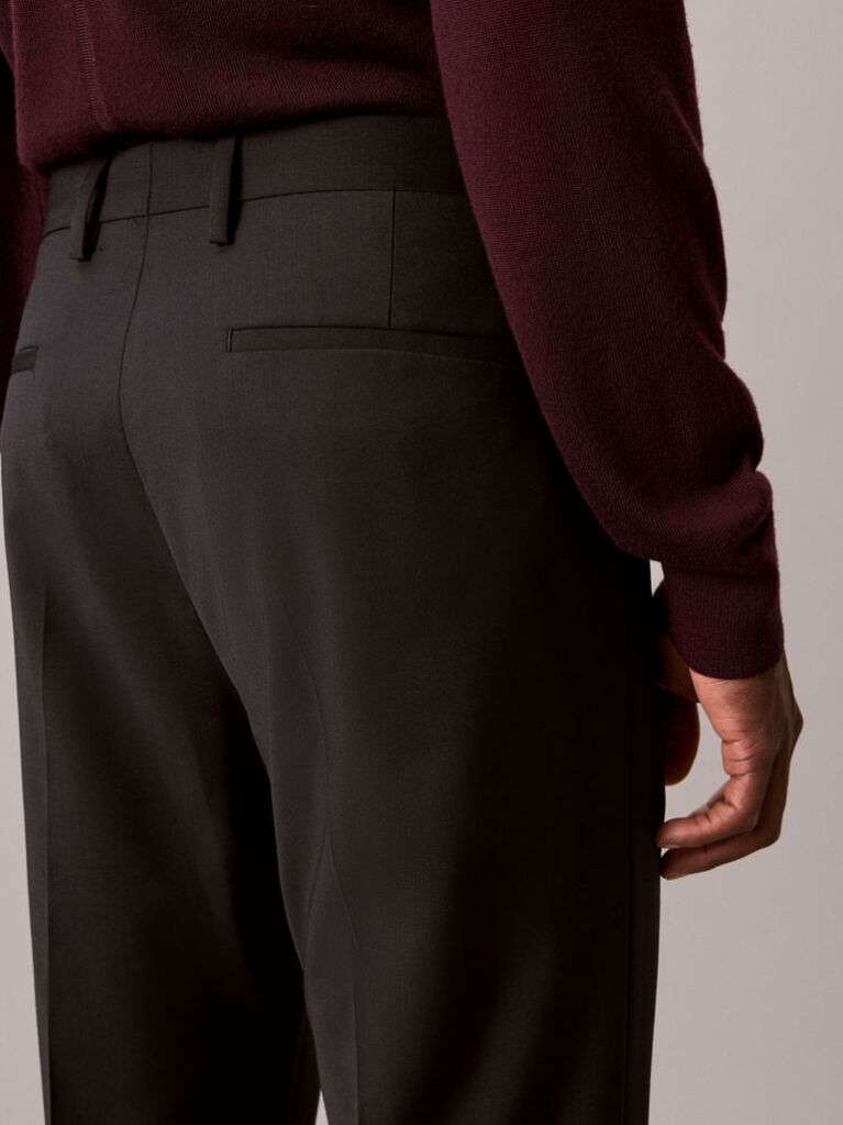 Black Slim Tropical Wool Trousers  Men
