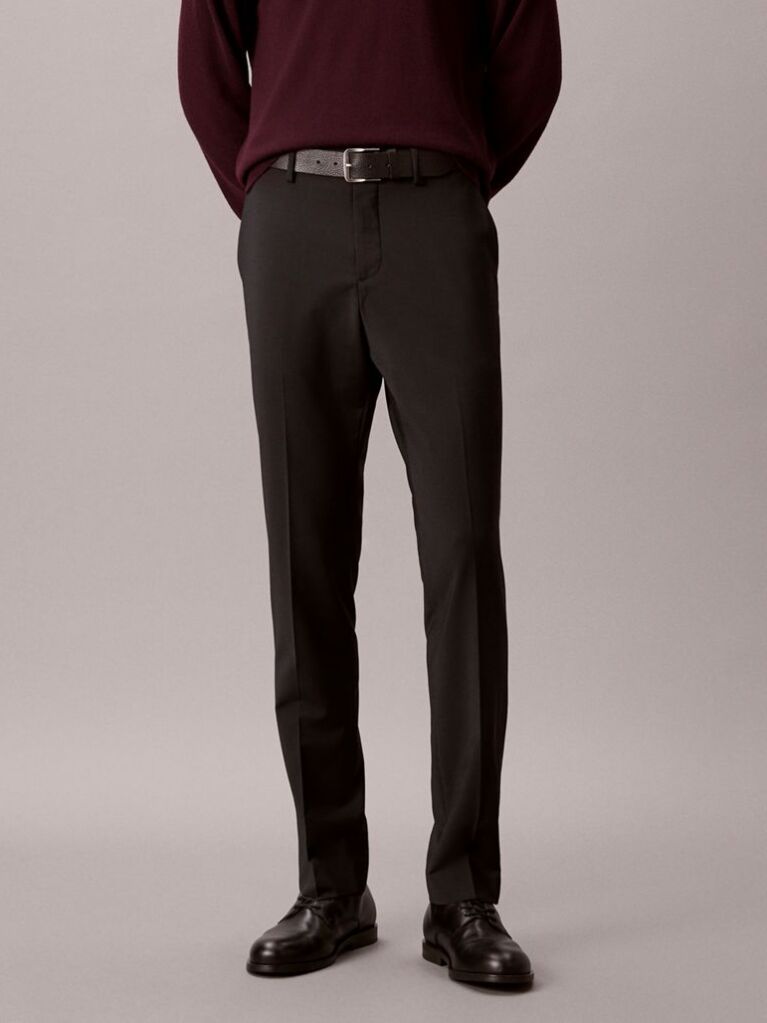 Black Slim Tropical Wool Trousers  Men