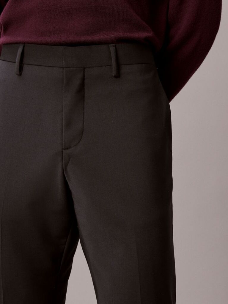 Black Slim Tropical Wool Trousers  Men