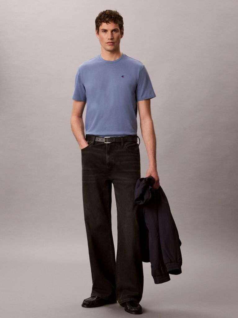 Blue Monogram Logo Embroidery Crew Neck T-Shirt  Men
