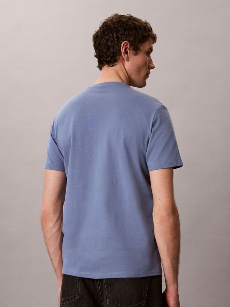 Blue Monogram Logo Embroidery Crew Neck T-Shirt  Men