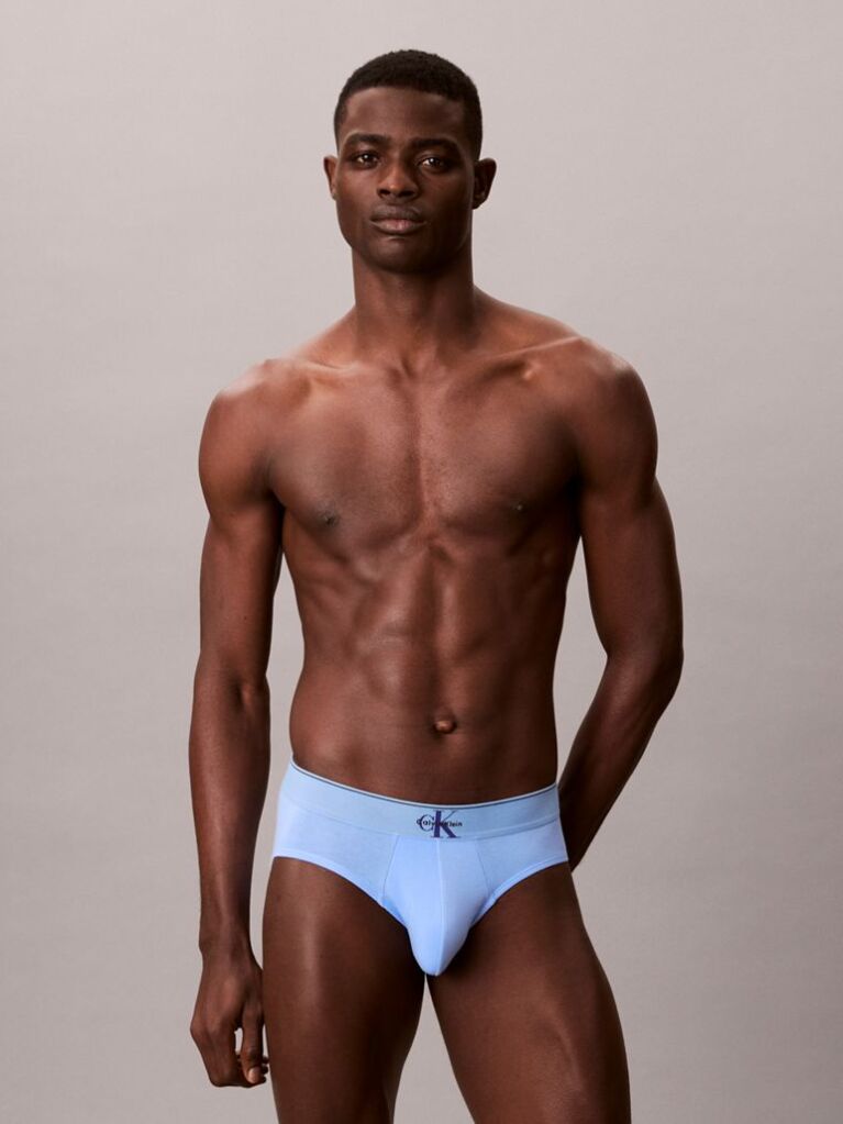 Blue Graphic Monogram Cotton Stretch Briefs  Men