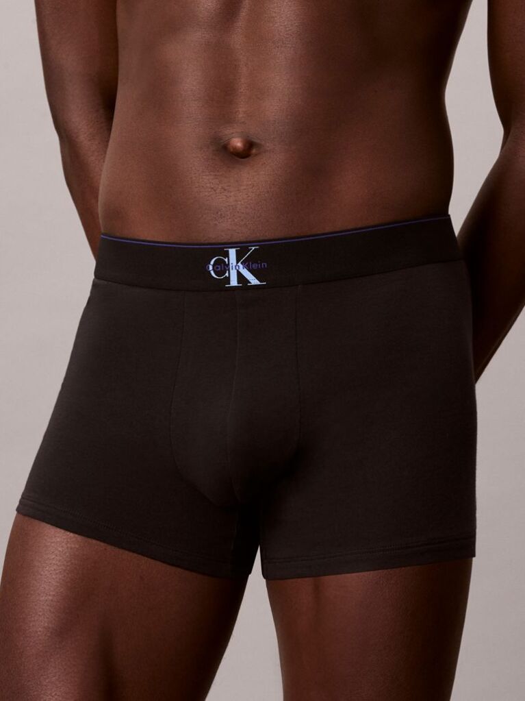 Blue Graphic Monogram Cotton Stretch Trunks  Men