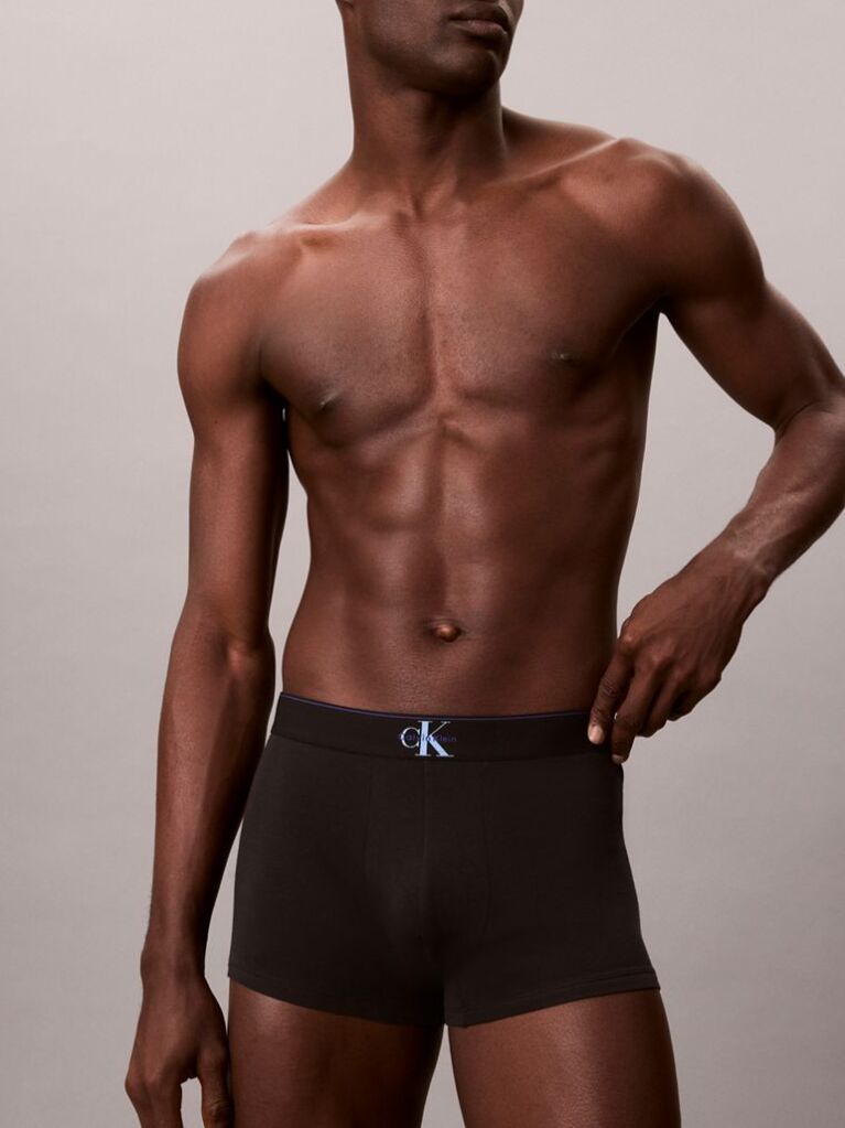 Blue Graphic Monogram Cotton Stretch Trunks  Men