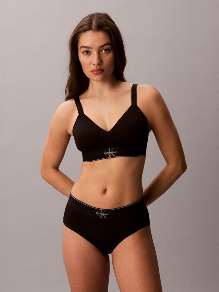 Black Lightly Lined Bralette - Graphic Monogram Microfibre Stretch  Women