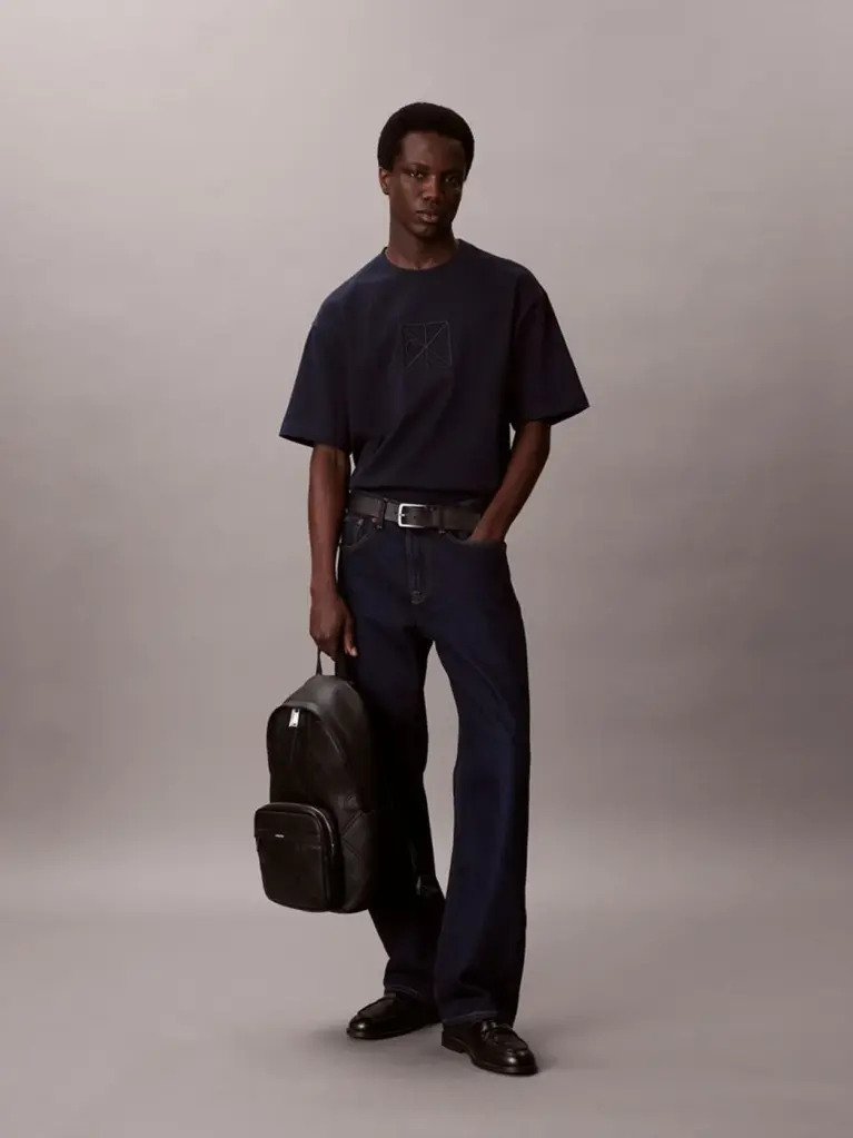 Black Embossed Logo Dome Backpack  Men