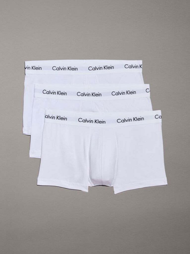 White 3 Pack Low Rise Trunks - Cotton Stretch  Men