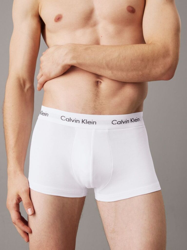 White 3 Pack Low Rise Trunks - Cotton Stretch  Men