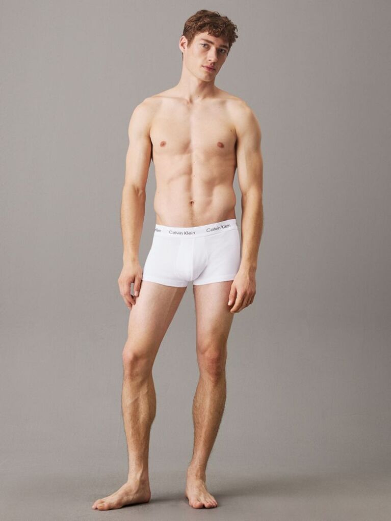White 3 Pack Low Rise Trunks - Cotton Stretch  Men