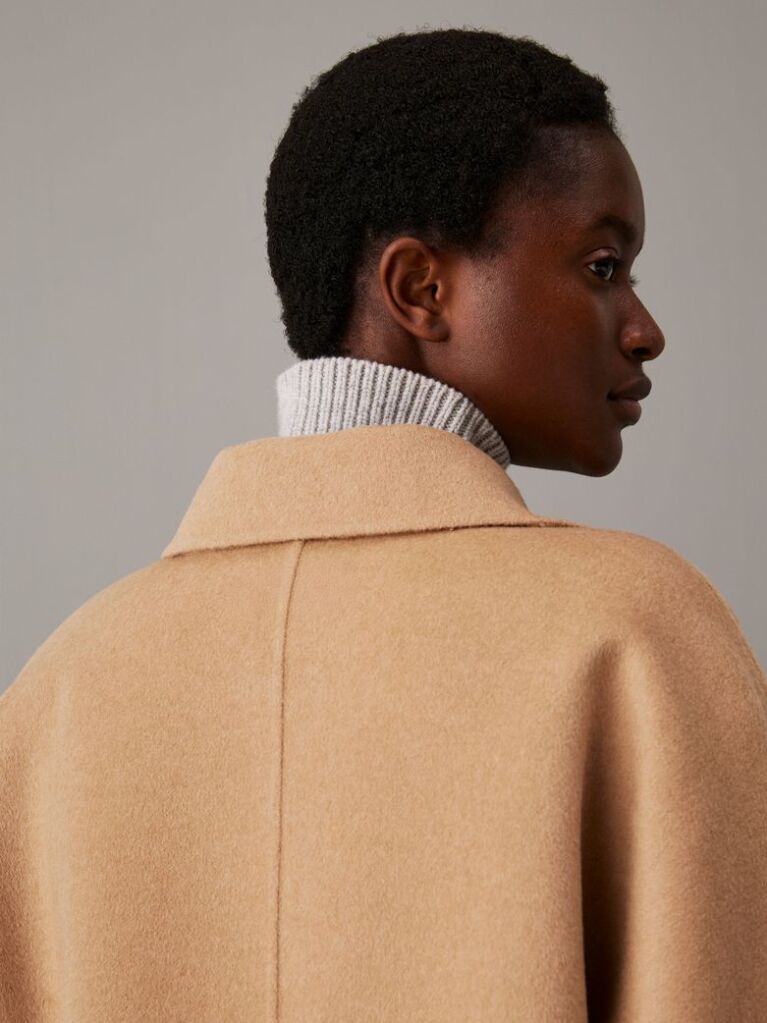 Brown Double Face Wool Wrap Coat  Women