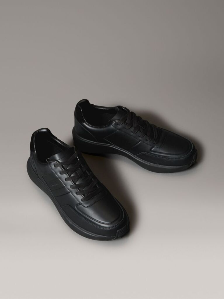 Μαύρο Δερμάτινα Δετά Sneakers  Άνδρας