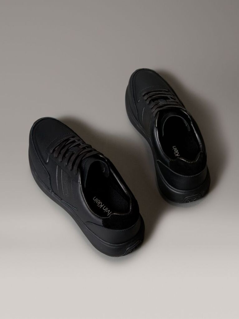 Μαύρο Δερμάτινα Δετά Sneakers  Άνδρας