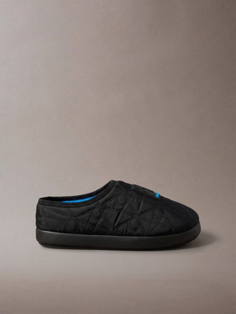 Black Quilted Logo Slippers  Men