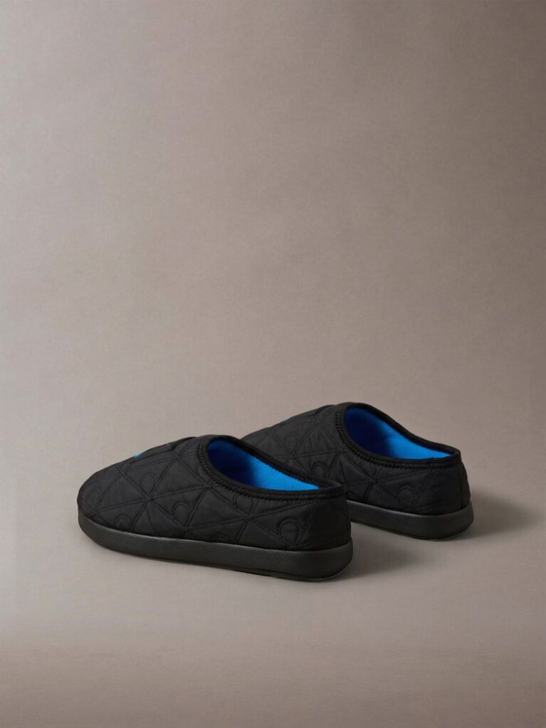 Black Quilted Logo Slippers  Men