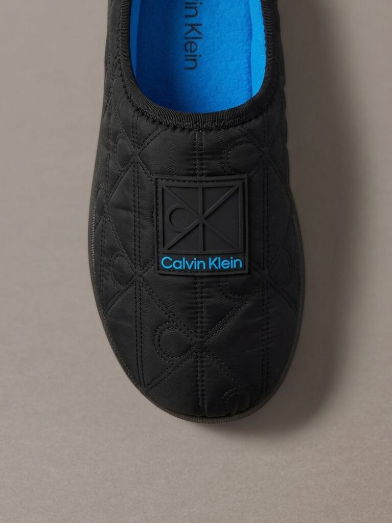 Black Quilted Logo Slippers  Men