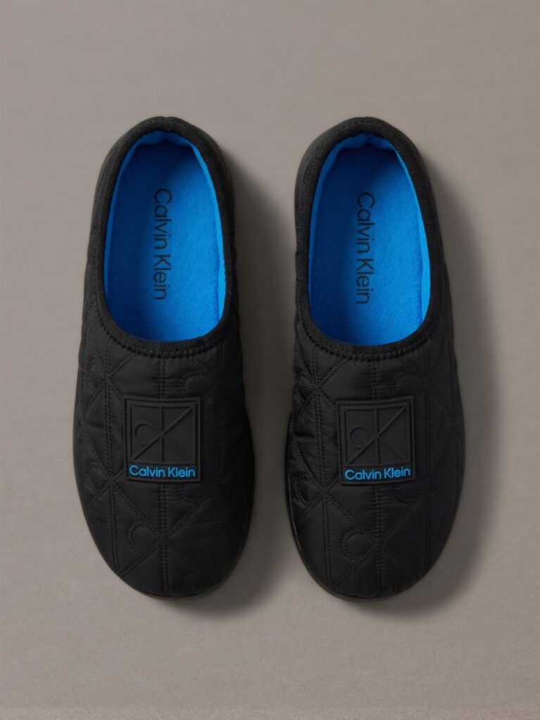 Black Quilted Logo Slippers  Men