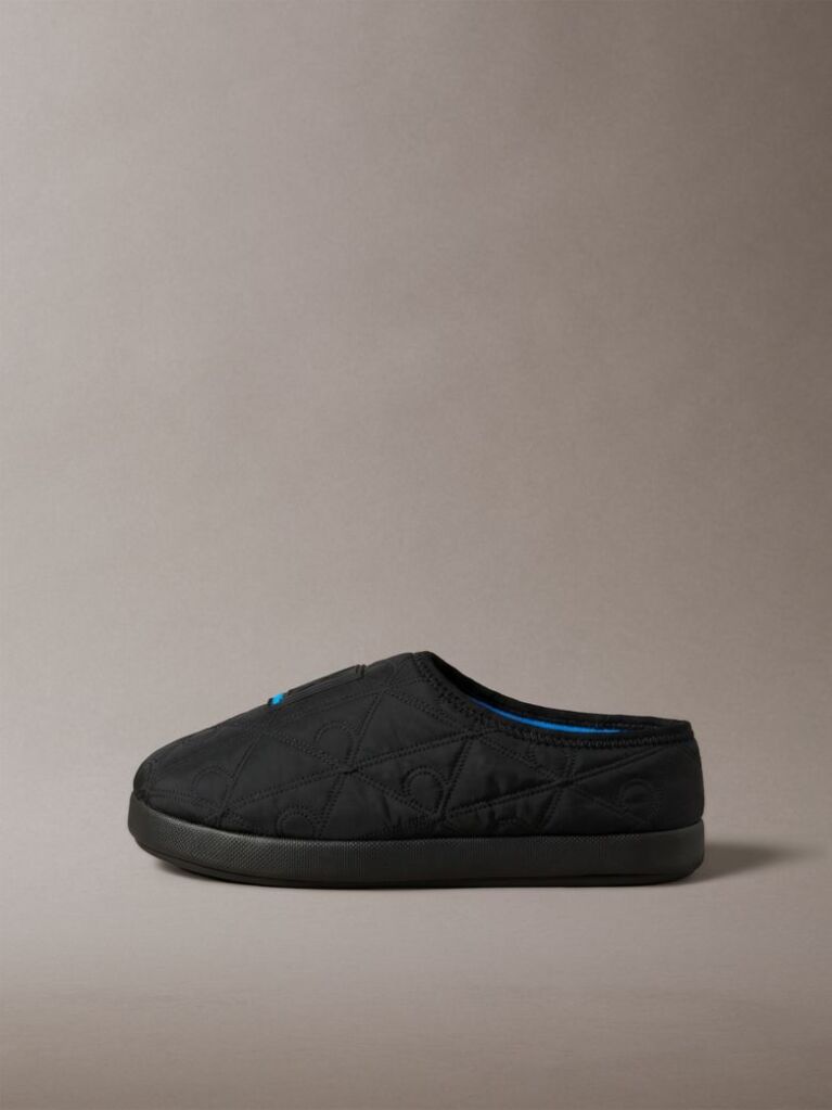 Black Quilted Logo Slippers  Men