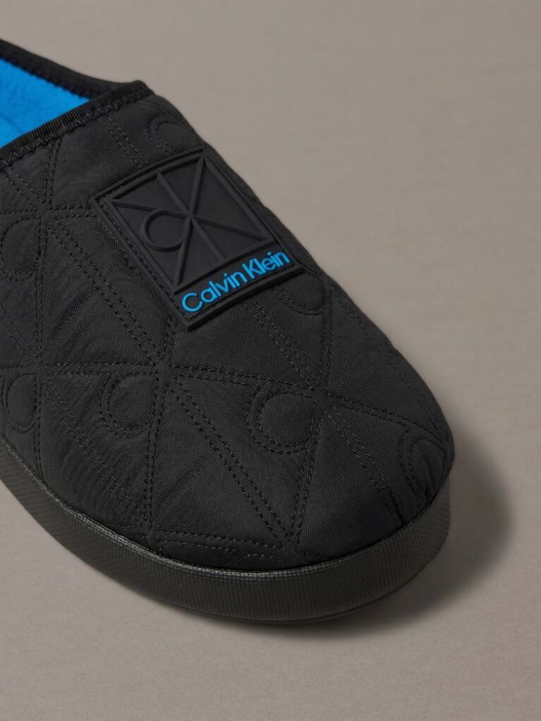 Black Quilted Logo Slippers  Men