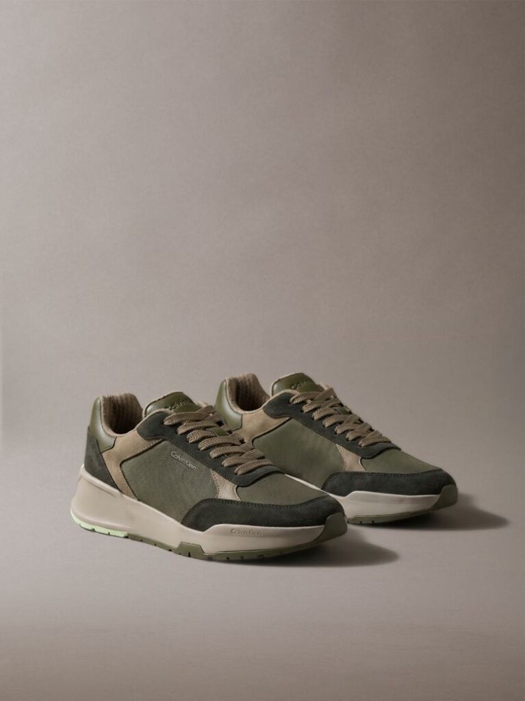 Green Suede Chunky Dad Sneakers  Men
