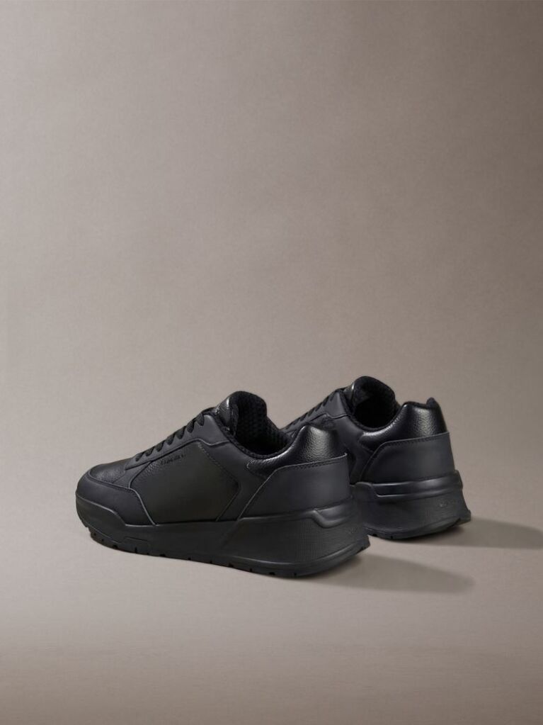 Black Leather Chunky Dad Sneakers  Men