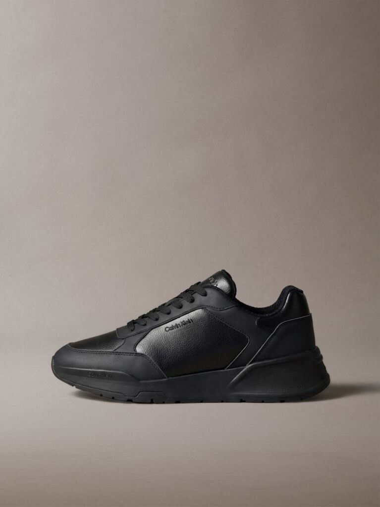 Black Leather Chunky Dad Sneakers  Men