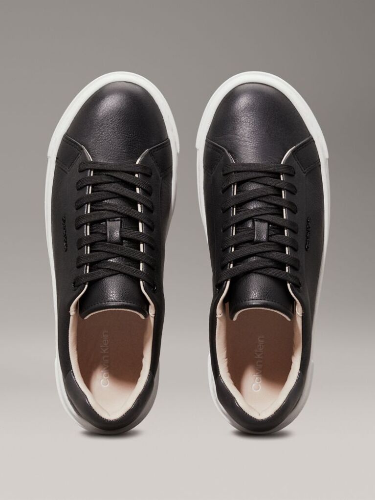 Black Leather Trainers  Women