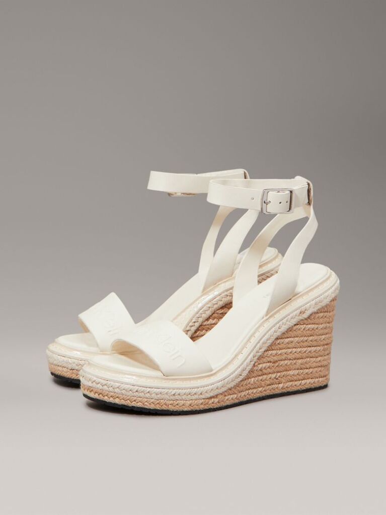 White Leather Espadrille Wedge Sandals  Women